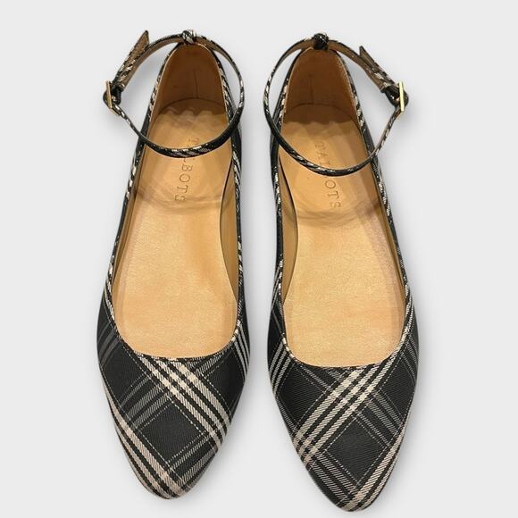 TALBOTS black/white plaid ankle strap almond toe flats size 6 preppy academia - Picture 2 of 5